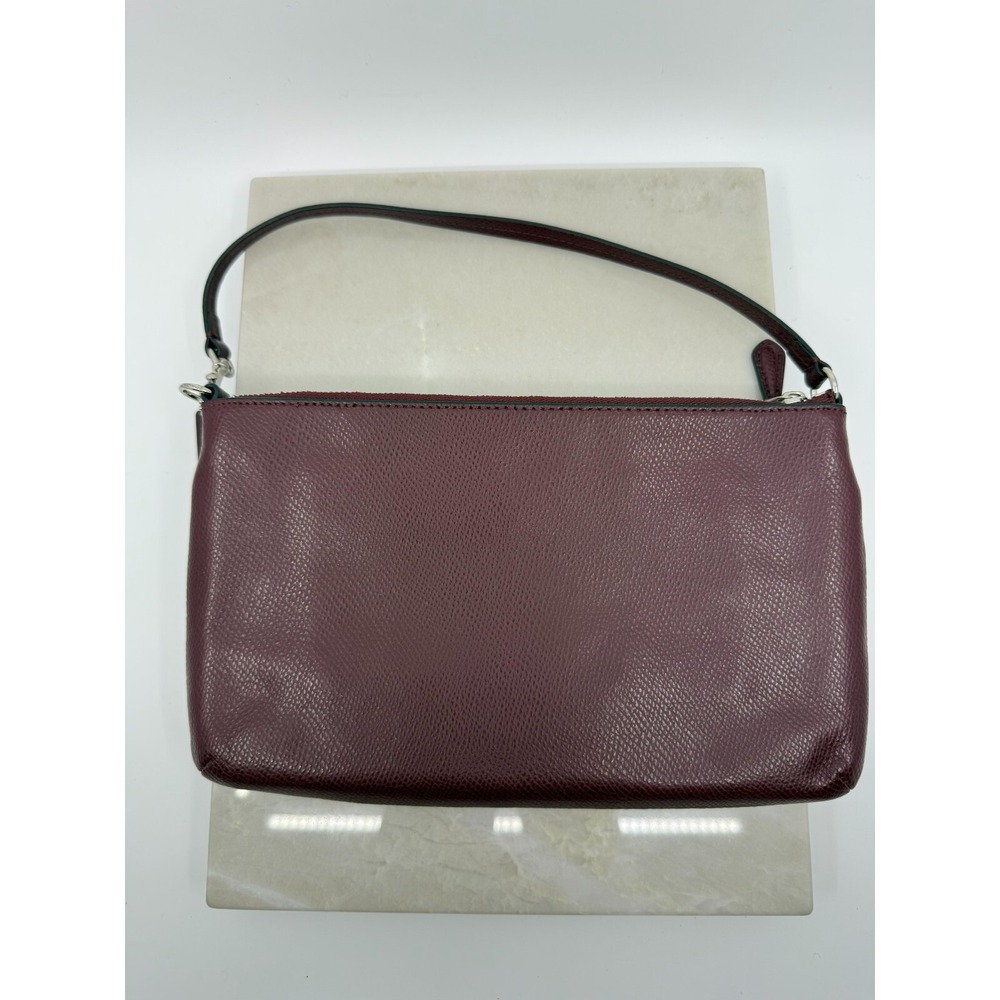 Coach Womens Burgundy Leopard Leather Small Shoulder Bag 10"x6" Classic Chrome - Picture 2 of 10